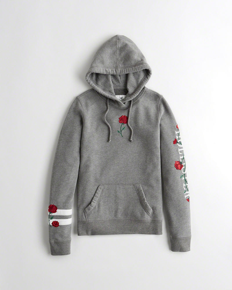 Felpe Con Cappuccio Hollister Donna Rose Embroidered Grigie Italia (244BUKNF)